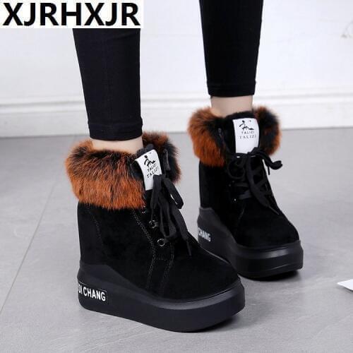 2020 Winter High Platform Boots 11CM High Heels Women Thick Sole Ankle Shoes Wedges Autumn Sneakers Warm Fur Snow Boots Woman