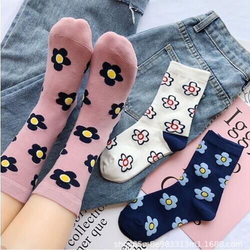 Women Socks Korea Style Flower Pattern Print Socks Ankle Short Socks Harajuku Cute Socks Cotton Funny Sock For Girls Streetwear