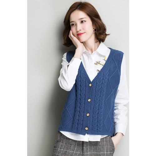 Women Sweater Vest V-neck Sweater Cardigan Vest Womens Spring and Autumn Loose Sleeveless Knitted Waistcoat Wool Vest Coat