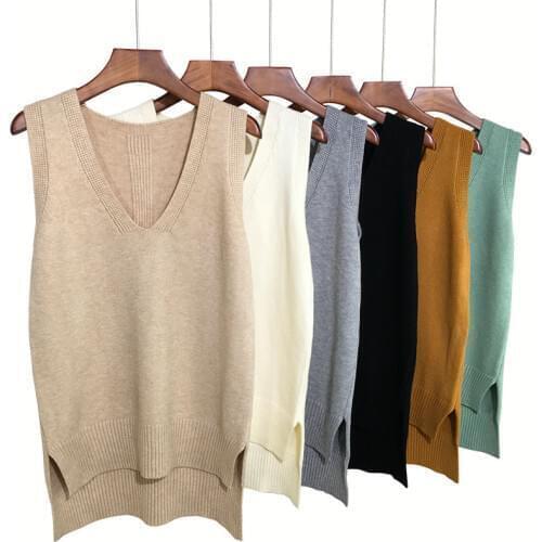 Sweater Vest for Women V-neck Knitted Pullovers Korean Version Solid Color Tops Spring and Winter Chaleco Punto Mujer