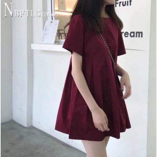 2020 New Short Sleeve Solid Color Women Dress Korean Loose Female Dresses