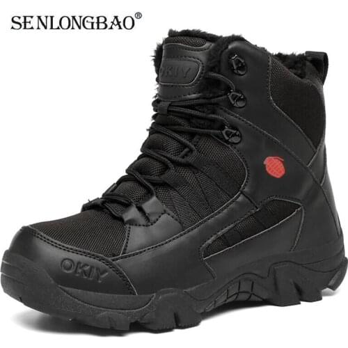 Winter Men Boots Plush Warm Snow Boots Non-Slip Work Boots Outdoor Waterproof Mens Military Boots Fashion Motorcycle Boots