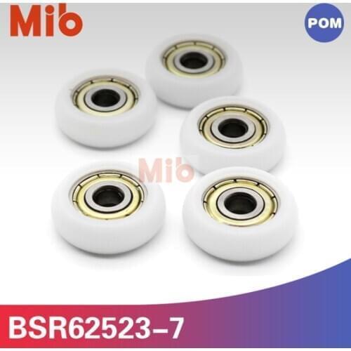 1pcs/lot 5*23*7mm Nylon Plastic Carbon Steel Bearings Pulley Wheels Embedded Groove Suitable For Furniture Hardware BSR62523-7