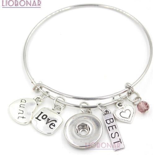 1PC Snap Jewelry Family Memorial Aunt Charm Bracelet Adjustable Bangle Snap Bracelets for Memorial Aunt Birthday Gift