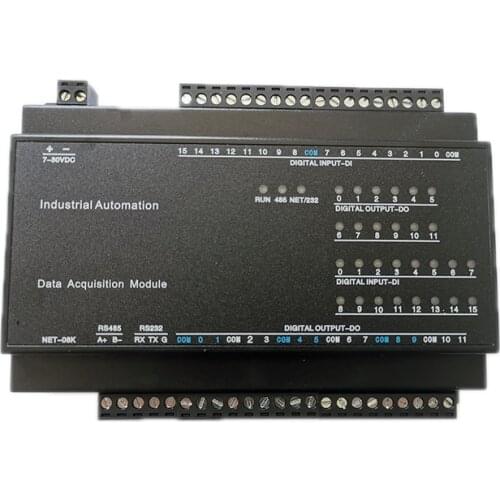 12 channel relay output and 16 channel switch input to RJ45 Ethernet Modbus TCP controller RS485 RS232