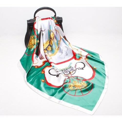 2020 90x90 carriage satin Multipurpose women Silk twill scarf Satin square tie Hairband ladies foulard femme towel bufanda shawl
