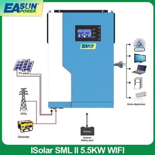 5.5KVA 220VDC Solar Inverter With WiFI 48V Pure Sine Wave Hybrid Inverter 100A MPPT Charger 500VDC PV Input 5500W