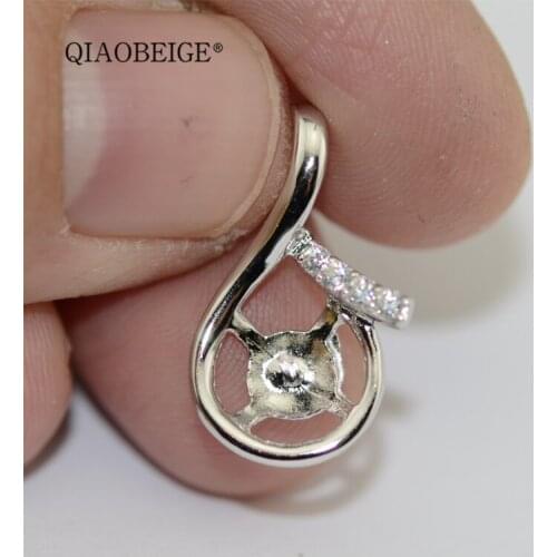 QIAOBEIGE 925 Silver Pendant Mounting Accessory half Hole Pearl Necklace Pendant DIY No Bead empty care diy semi-finished
