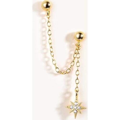 BOAKO 1PCS Crystal Chain Earring 925 Sterling Silver Earrings For Women Pendiente Piercing Ohrringe Stud Earing Luxury Jewelry