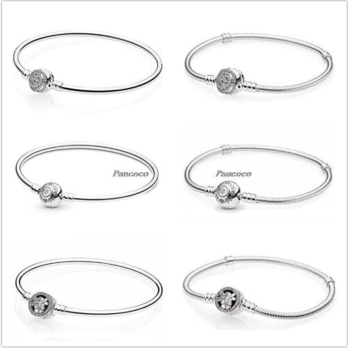Authentic 925 Sterling Silver Bracelet Poetic Blooms Clasp Snake Chain Bangle Fit Bead Charm Diy Pandora Jewelry