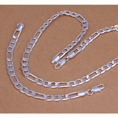 Christmas gift classic , Mens Women wedding 8MM chain necklace bracelets fashion Silver color jewelry sets S210