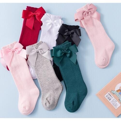 0-7Years Infant Kids Baby Girls Bowknot Stockings Solid Leggings Warmer Knee High Princess Formal Match Stockings