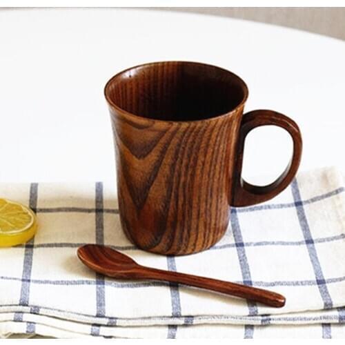 Wooden Wood Cup 400ml Natural Wood Grain Classical Handcrafted Cups of Coffee Milk Juice Creative Tea Cup mug Japanese-style