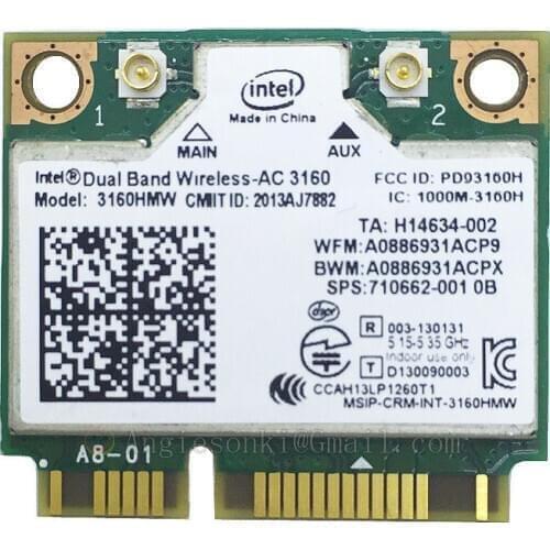 Dual Band Wireless-AC 3160 3160HMW 802.11ac 433Mbps Wifi Bluetooth 4.0 Half Mini PCI-e Card for Intel SPS:710662-001 Hp Dell