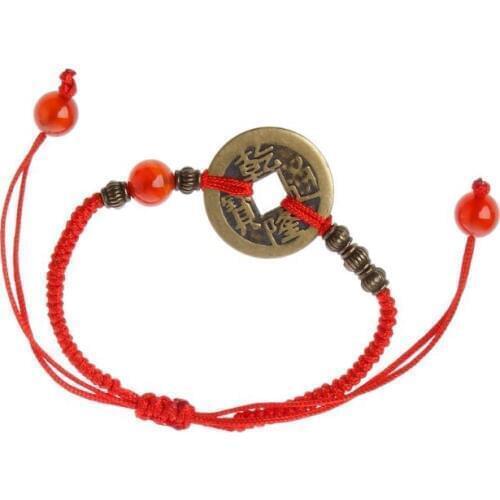 Feng Shui I Ching Lucky Five Ancient Coin Kabbalah Red String Woven Attract Luck Wealth Bracelets