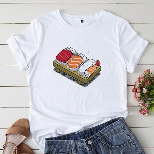 Women’s T-shirt Cute Sushi Cartoon Print T-shirt Short Sleeve O-Neck Harajuku Graphic T-shirt Female Top Tee