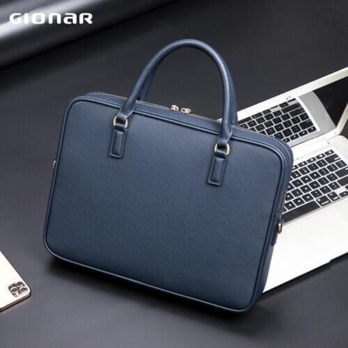 GIONAR Genuine Real Leather Briefcase Men Designer 14 inch Crossbody Laptop Bag Women Unisex Luxury Attache Case
