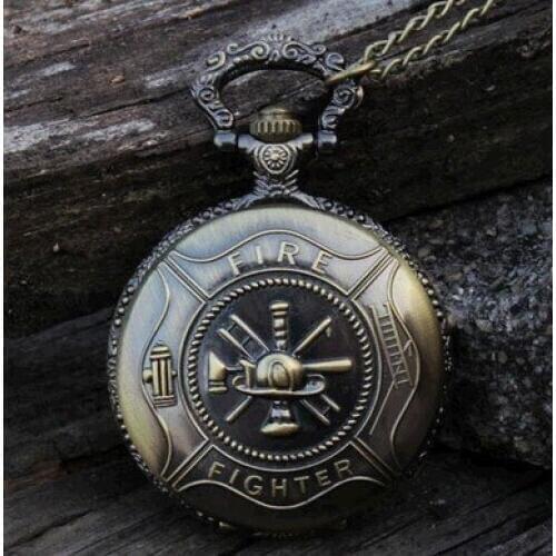 New style Antique bronze FIGHTER Fire fighters Memorial pocket watch necklace Mens watch best gift