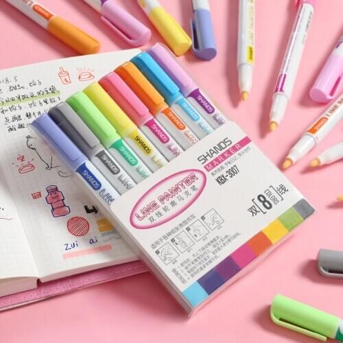 8 Pcs Art Marker Pens Students Use 8-color Double-line Highlighter Pen Account Diary Decoration Pastel Colors Marker Note Pens