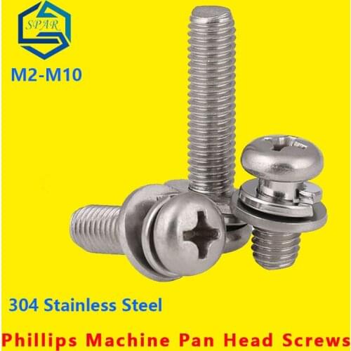 Machine Screws Phillips Machine Pan Head Screws Spring Washer Flat Washe Round Head Screws Combination Screw 304 Stainless Steel