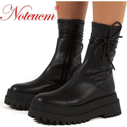 Fashion Black Designer PU Leather Military Combat Chunky Short Low Ankle Western Boots Platform Shoes Martin for Women 2021 With