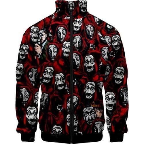 WAWNI New La Case De Papel Stand Collar Zipper Sweatshirt Money Heist House Harajuku Hip Hop Cool Fashion Street Sweatshirt