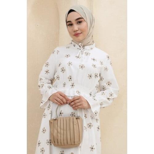 Muslim Women Patterned Tunic Cotton Woven Casual Dress Elastic Sleeve Summer Unlined Turkish Hijab Very Comfortable Dress