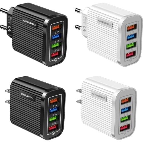 4 Port USB Wall Charger Phone Tablet Power Adapter for Samsung iPhone Xiaomi Tablet Portable Wall Mobile Charger