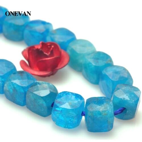 ONEVAN Natural A Blue Apatite Faceted Square Loose Stone Charm Beads 3.8+-0.2mm Bracelet Necklace Jewelry Making Diy Gift Design