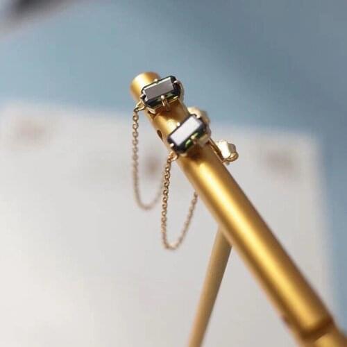 Original new silver inlaid green crystal rear-hanging earrings earrings Japanese aesthetics, small and elegant womens jewelry