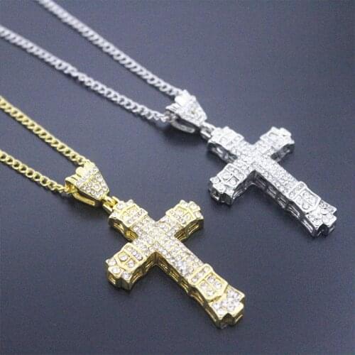 Christian Cross Shape Pendant Necklace Mens Womens Necklace New Fashion Crystal Mosaic Accessories Religious Amulet Jewelry