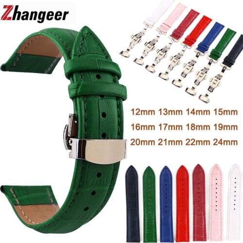 Genuine Leather Watchbands 12 13 14 15 16 17 18 19 20 21 22 24mm Crocodile Grain Watch Band Butterfly Buckle Strap Bracelet Belt