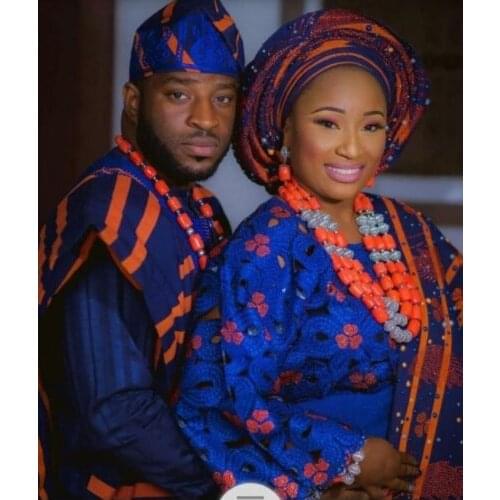 Luxury Nigerian Wedding Coral Beads Jewelry Set Quality Original Coral Couple Jewelry Set Jewelry Sets for Brides & Groom CNR130