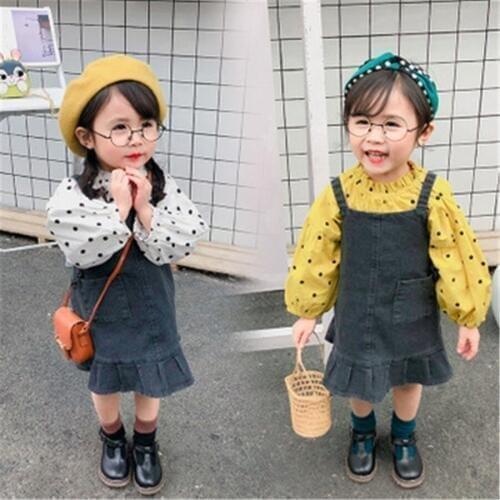 Girl Baby Clothing Sets Korean Lantern Sleeve Shirt Denim Skirt 2pcs Toddler Kids Clothing Cotton Fashion Suit For Girls 2019