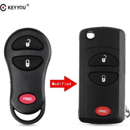 KEYYOU 2+1 Buttons Remote Flip Folding Key Shell Case For Chrysler Dodge Jeep 1998-2004 Jeep Cherokee Grand Cherokee key shell