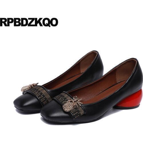 Rhinestone blue 2019 black metal footwear thick pumps chunky square toe ladies low heels shoes diamond block evening crystal new