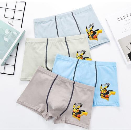 TAKARA TOMY Pokemon Pikachu Cartoon Breathable Sports Cotton Underwear Mens Boxer Shorts