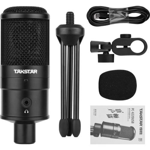 TAKSTAR PC-K220USB Condenser Desktop Microphone USB Powered Cardioid PC Mic Plug and Play for Voice Musical Instrument Recording