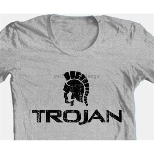 Trojan T-Shirt Condom Logo Vintage Style Retro Distressed Heather Grey Tee Custom Special Print Tee Shirt