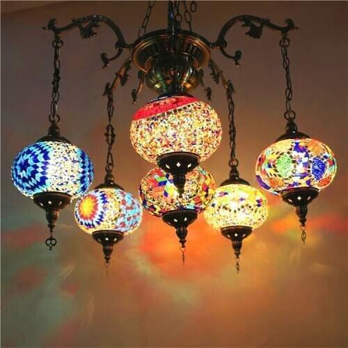 Bohemia Turkish Moroccan Pendant Light Handmade Mosaic Stained Glass Corridor Stairwell Cafe Restaurant Hanging Light Lamp
