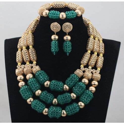 Splendid Teal Green Women Gold Jewelry Set Wedding African Beads Jewelry Set Statement Necklace Set Free Shipping WD811