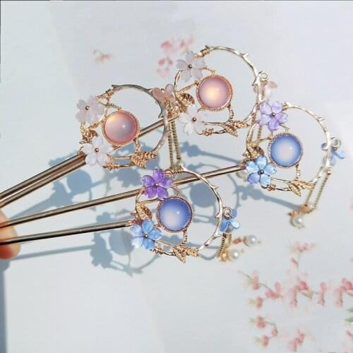 Vintage China Ethnic Hair Sticks Flower Pendant Tassel for Women Bridal Wedding Party Hair Jewelry Accessories Tools