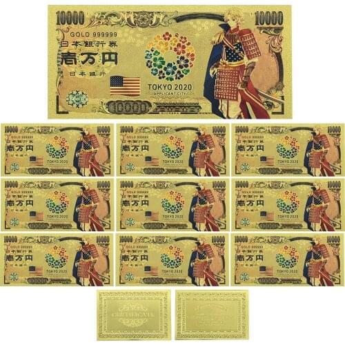Japan Gold Banknote Tokyo World Flags Comics Card US Souvenir Anime Gold Plastic Cards for Collection Drop Shippong
