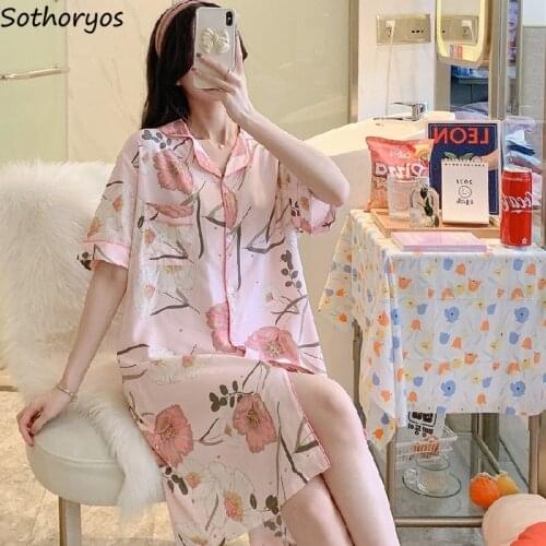 Women Single Breasted Sleepshirts Floral Loose Gentle Cozy Large Size L-3XL Nightgowns Short Sleeve Home Trendy Females Lounge