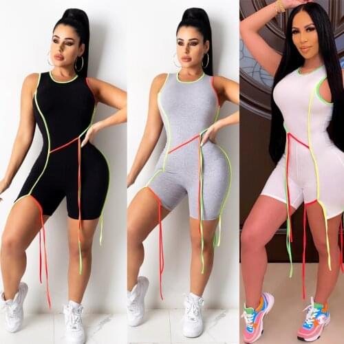 Echoine Summer Sleeveless Skinny Playsuit Tassel Patchwork Women Jumpsuit Sexy Fitness Party Clubwear Outfits Sporty Rompers