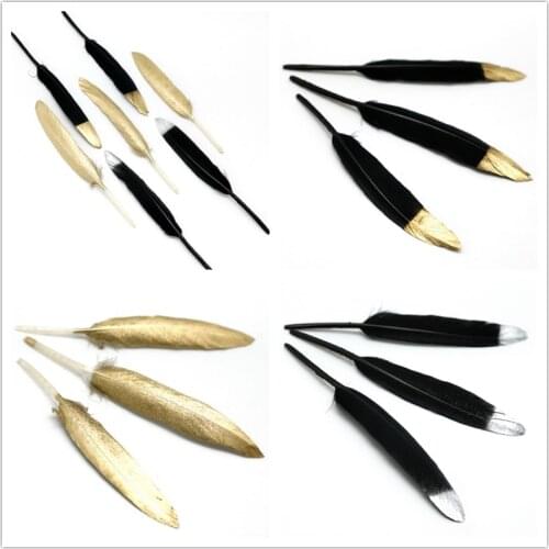 10pcs/bag Color Dyed Knife Shape Goose Feathers Double Side Gold Rooster Feathers DIY Jewelry Decoration Free Shipping