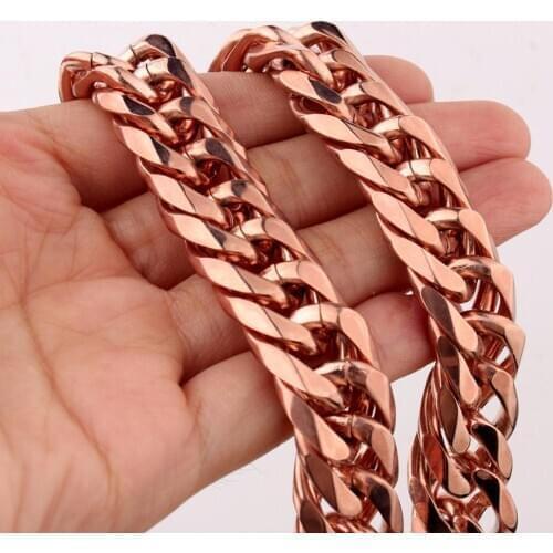 13/16MM Charming Jewelry 316L Stainless Steel Rose Gold Cuban Curb Chain Men Women Necklace Or Bracelet Bangle 7"-40"