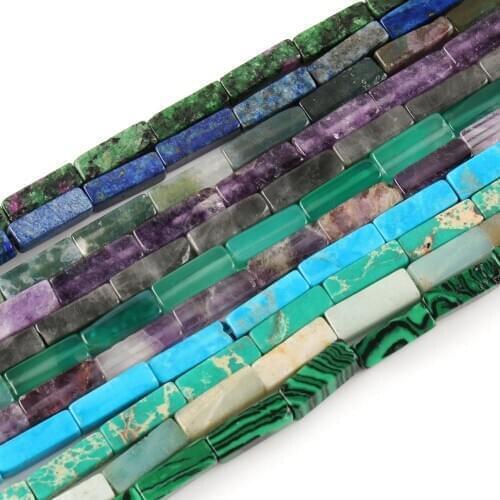 13x4mm Square Tube Bead Natural Stone Green Agates Malachite Lapis Lazuli Beads for Jewelry Making DIY Wrap Chakra Bracelet 15"