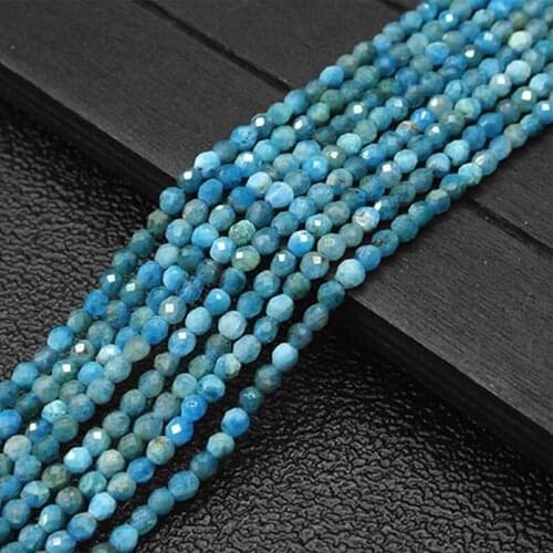 2-3mm Round Faceted Blue Spacer Apatite Loose Beads Natural Stone DIY Beads For Jewelry Making Beads Accessories 15'' Women Gift