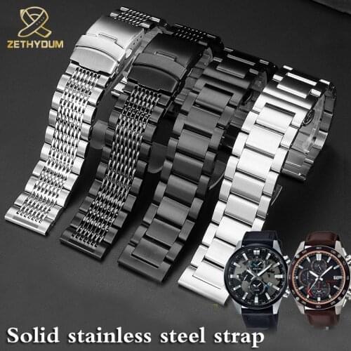 20mm 22mm Stainless Steel Watch Strap Butterfly Buckle Strap Bracelet For C-asio EFR-303L/D EQB-501 EFS-S500 Mens Accessories